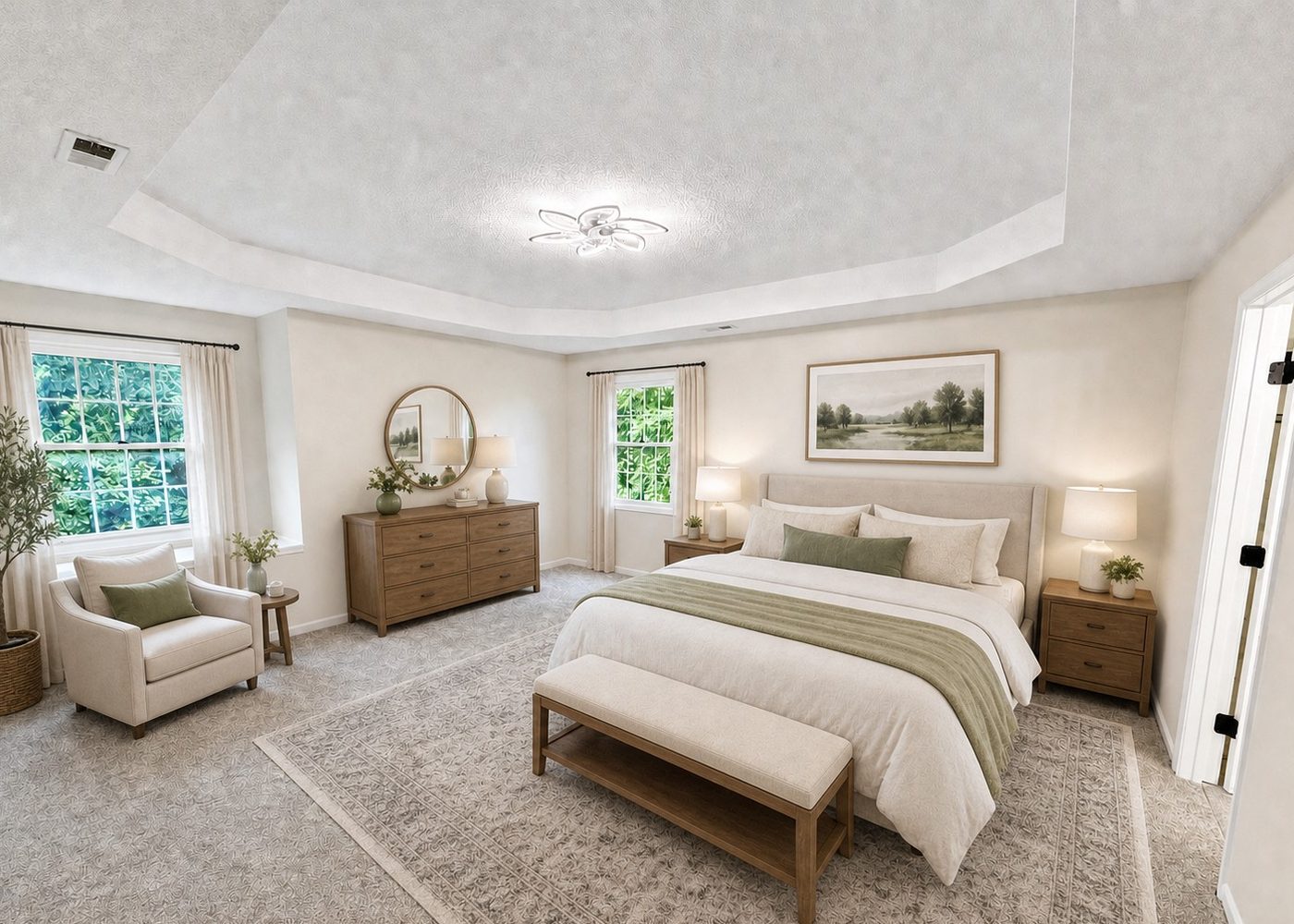 Primary bedroom after staging